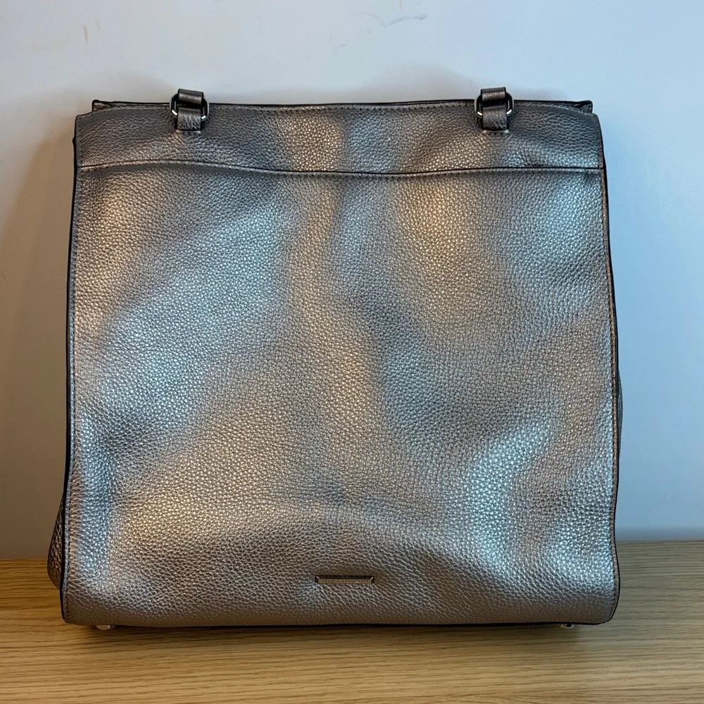 Rebecca‎ Minkoff Megan Large Tote Silver Leather Metallic Like New!!